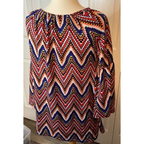 Win Win Bell Sleeve Colorful Multicolor Tunic Top Orange Red Blue Small Medium - Picture 5 of 6